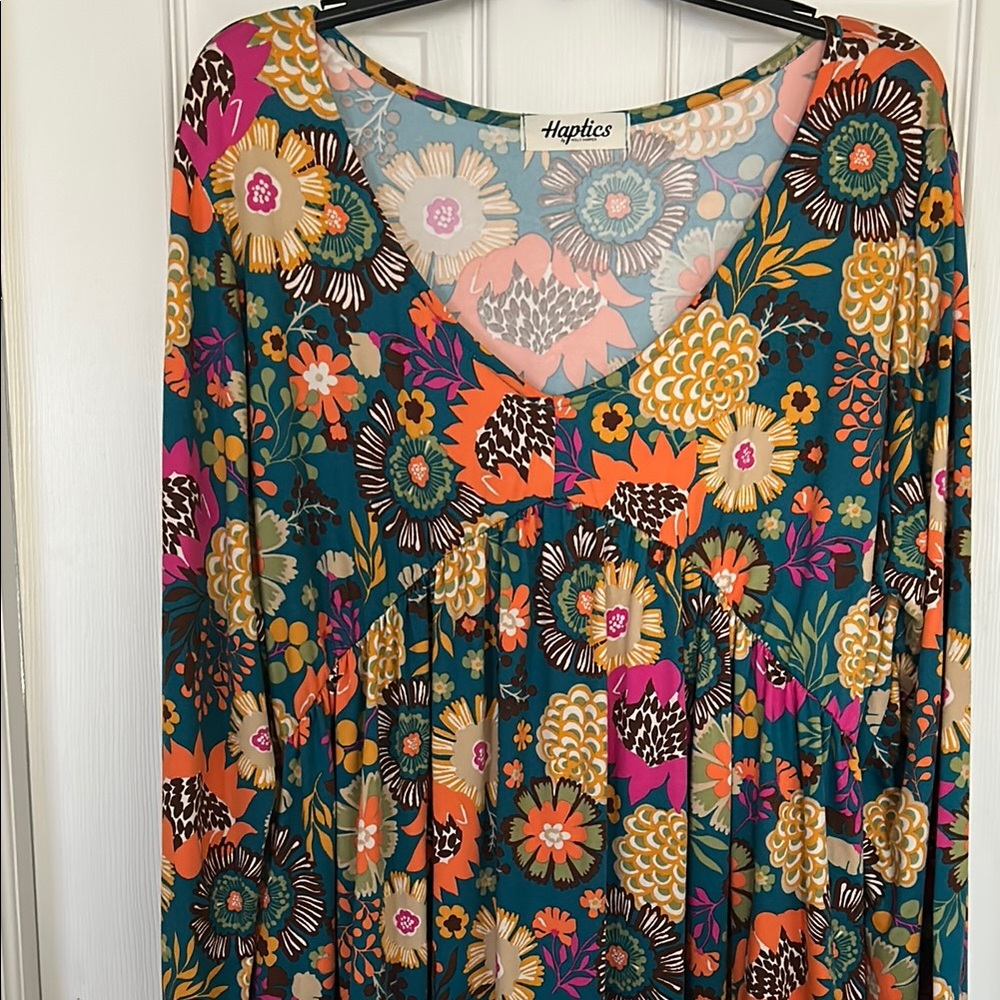 Haptics Floral Dress in Teal and Orange